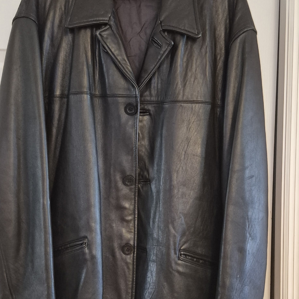 Kenneth Cole Reaction Black Leather Trench Coat